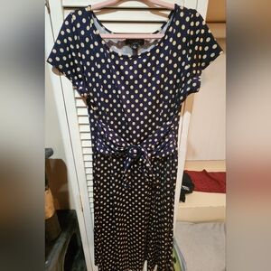 Perceptions XL Navy and Cream Polka Dot Midi Dress